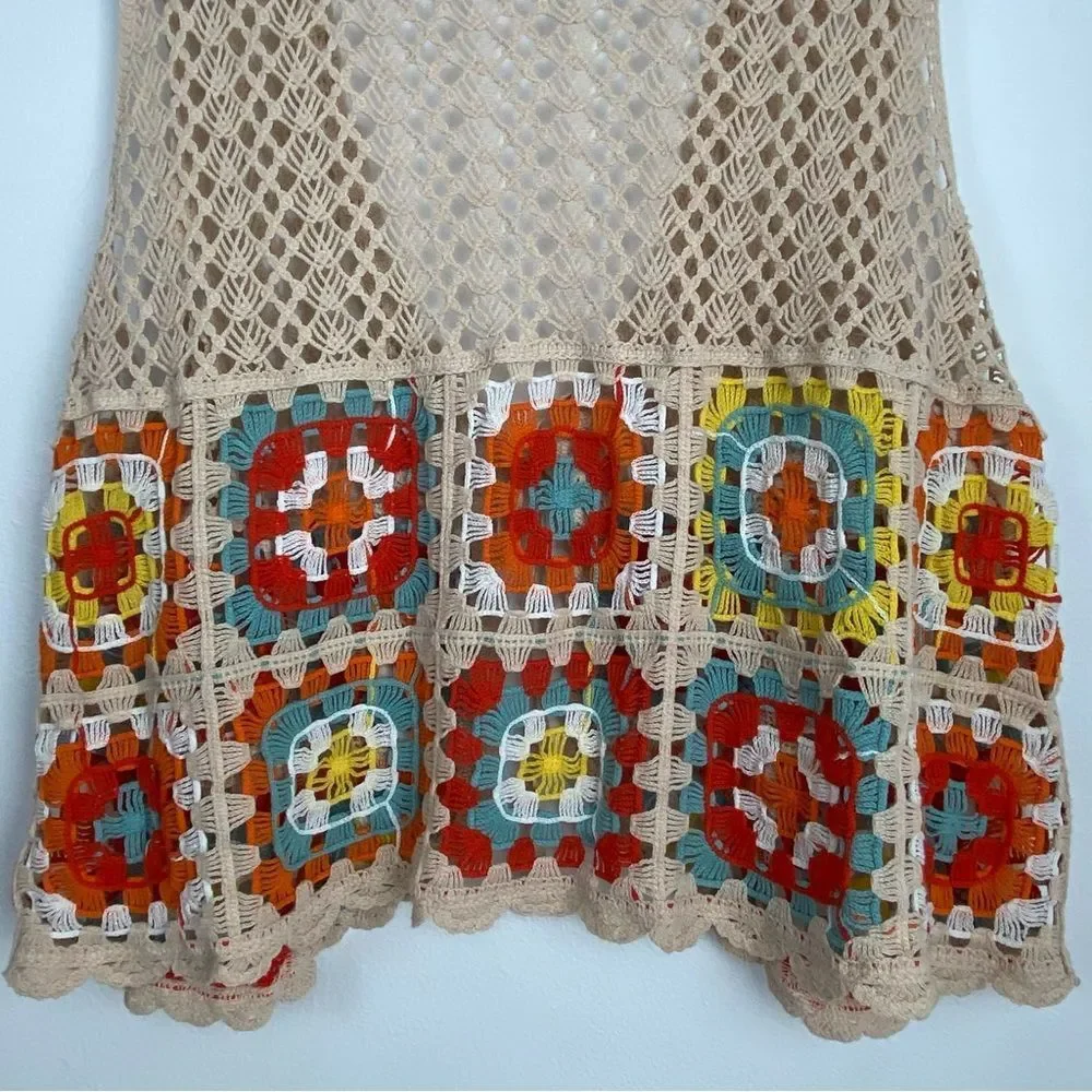 Cato Tan Floral Crochet Vest Women’s Plus Sz 18/20 Granny Square Hippie 70’s - Picture 12 of 12